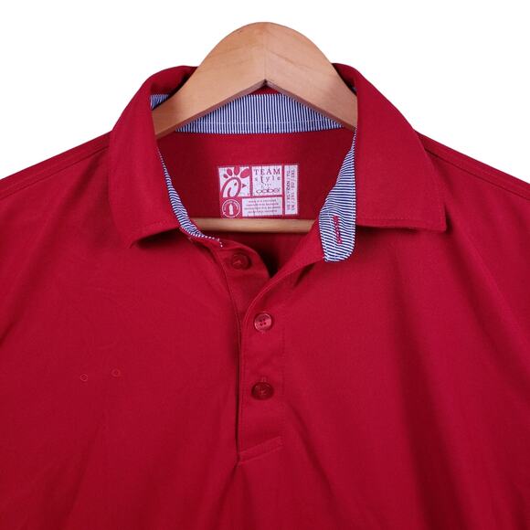 Chick-fil-A Unisex Short Sleeve Polo Shirt XL Red OOBE Team Style Uniform Work - Picture 3 of 13